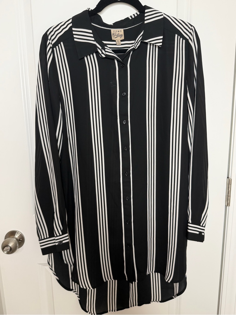 Como Vintage Black and White Vertical Stripe Button-Down Shirt
